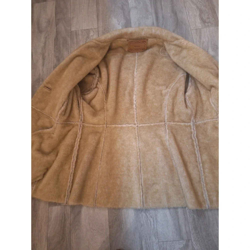 Guess Vintage Y2K Tan Genuine Suede Leather Faux Fur Lined Button Closure Coat M - Picture 10 of 10